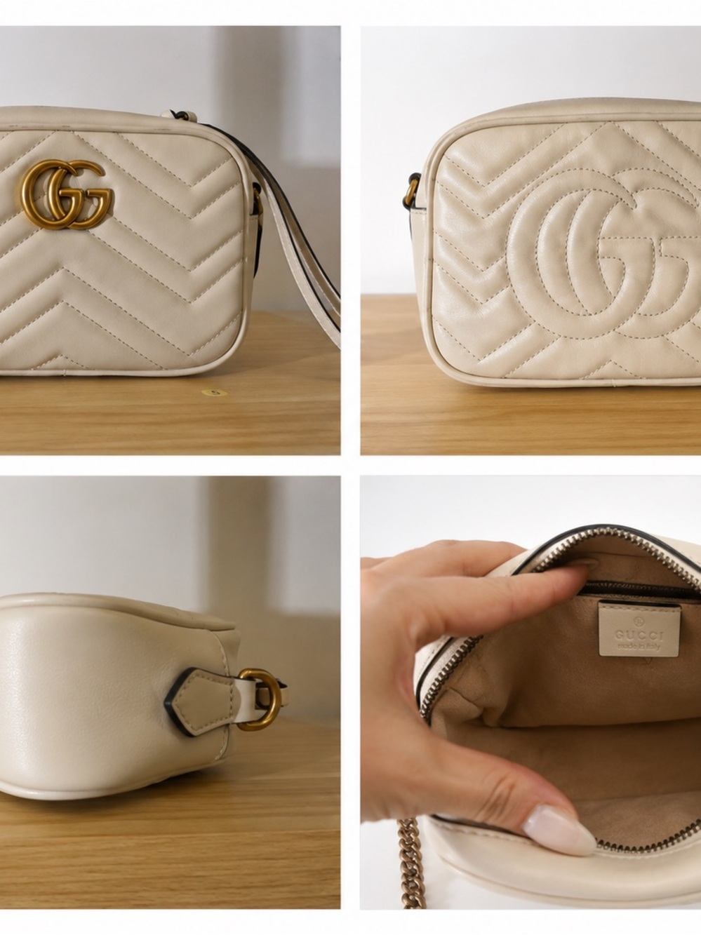 Gucci Cream Quilted Leather Camera Crossbody Bag